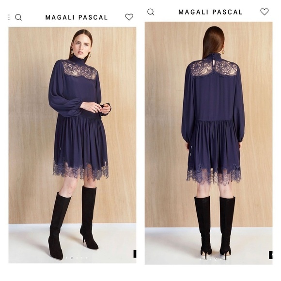 NWT MAGALI PASCAL x Revolve Clemence Lace Mini Dress Long Sleeve Navy Blue Small - Picture 3 of 8